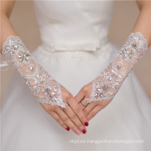Lace appliques fingerless rebordear la longitud de la muñeca de alta calidad de encaje guante de la boda